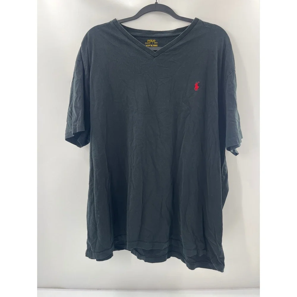 Polo Ralph Lauren Mens Black V-Neck T-Shirt Red Pony Logo Size 2XB
